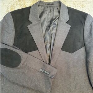 RED SKY Western Wear Men's Charcoal Grey & Black Sport Coat Elbow Patches | 46L